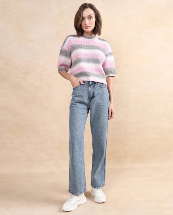 Zenobia Pink Oversized Fit Plain Sweater