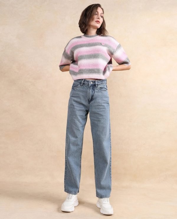Zenobia Pink Oversized Fit Plain Sweater