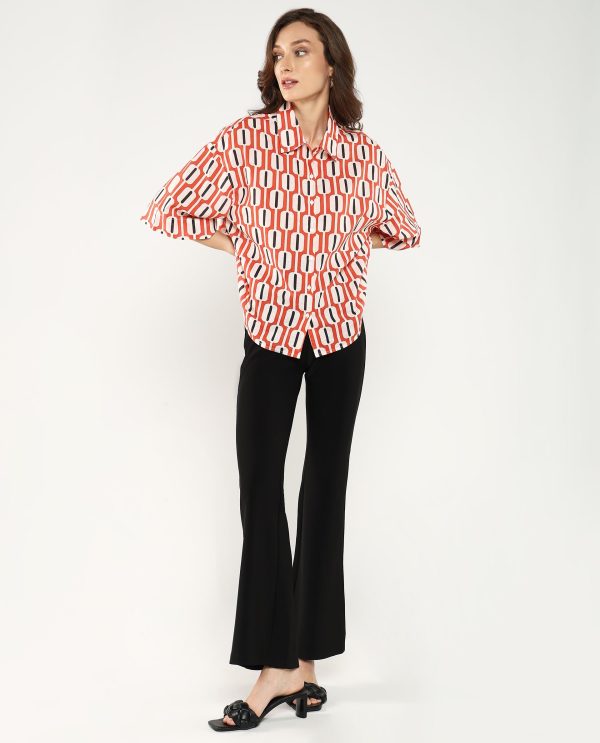 Collared Neck Button Closure Geometric Print Shirt