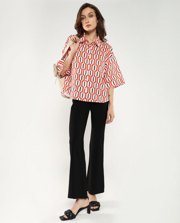 Collared Neck Button Closure Geometric Print Shirt