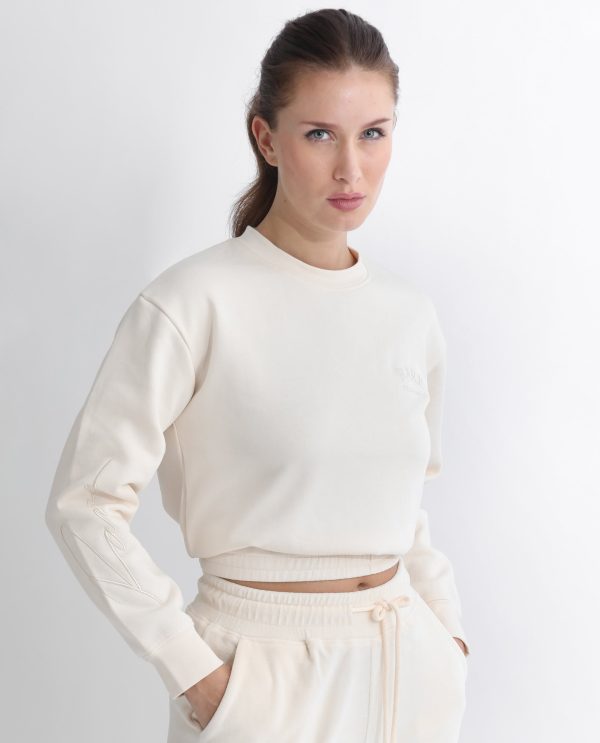 Round Neck Regular Fit Plain Cropped Sweatshirt