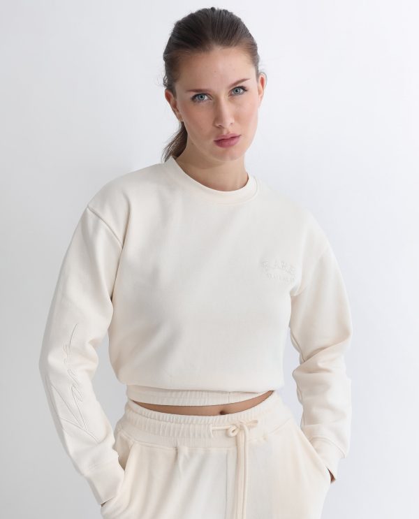 Round Neck Regular Fit Plain Cropped Sweatshirt