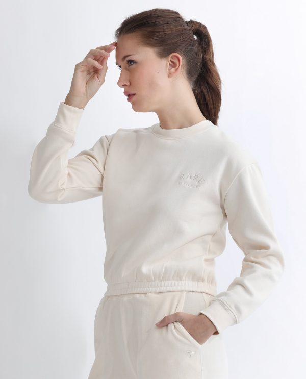 Round Neck Regular Fit Plain Cropped Sweatshirt