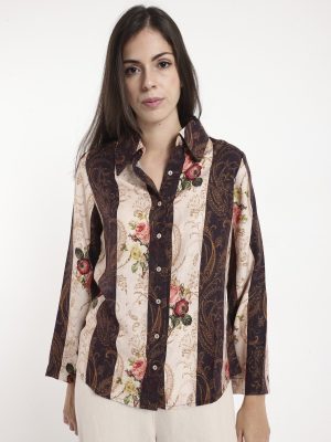 Multicolor Collar Button Paisley Print Top