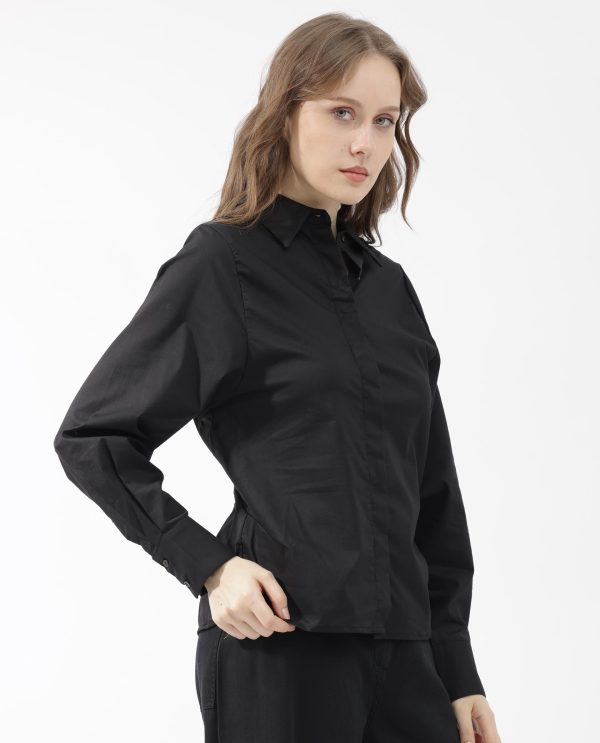 Black Shirt Full Sleeve Hip Length Dyed