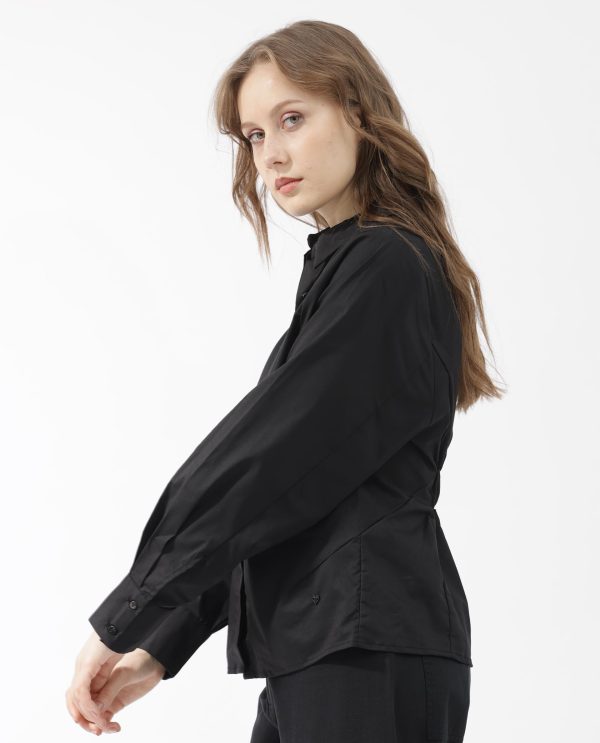 Black Shirt Full Sleeve Hip Length Dyed