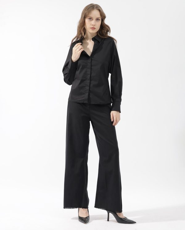 Black Shirt Full Sleeve Hip Length Dyed