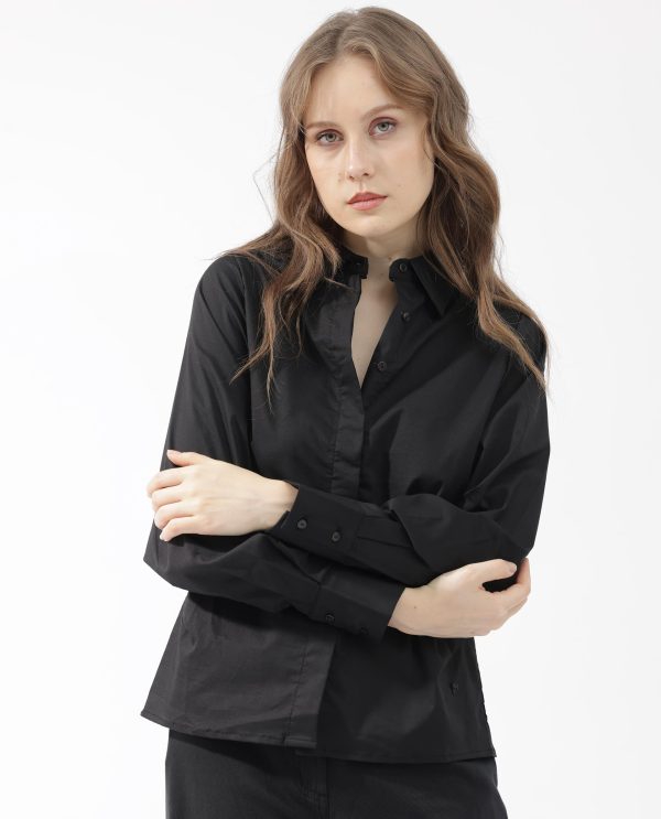 Black Shirt Full Sleeve Hip Length Dyed