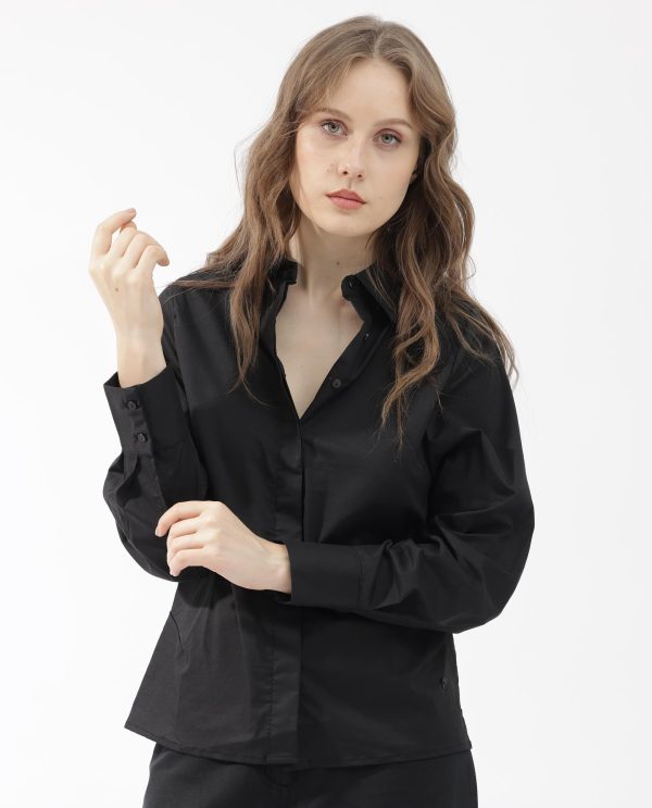 Black Shirt Full Sleeve Hip Length Dyed