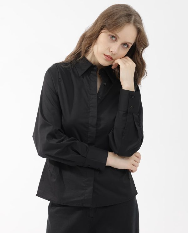 Black Shirt Full Sleeve Hip Length Dyed