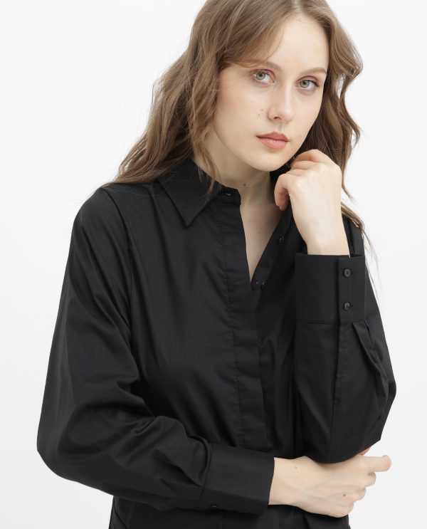 Black Shirt Full Sleeve Hip Length Dyed