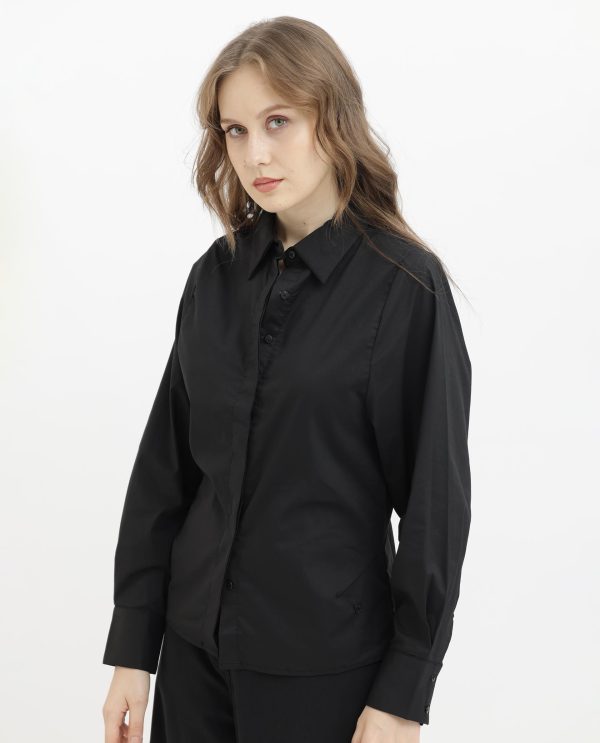 Black Shirt Full Sleeve Hip Length Dyed