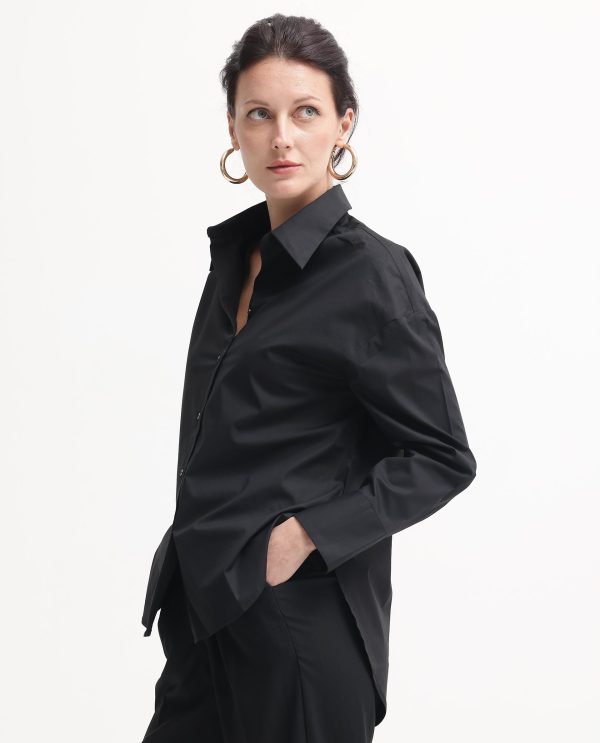 Black Cotton Fabric Full Sleeve Collared Neck Shirt