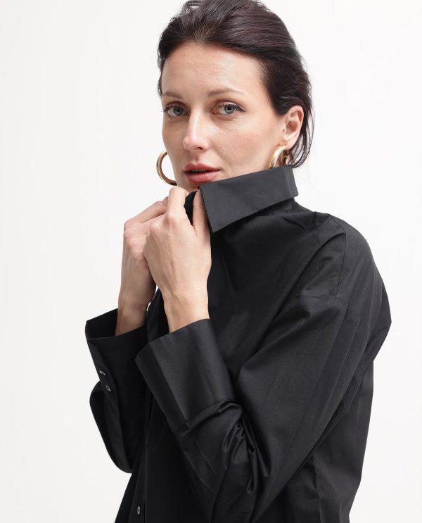 Black Cotton Fabric Full Sleeve Collared Neck Shirt