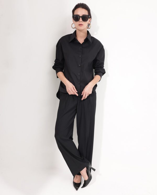 Black Cotton Fabric Full Sleeve Collared Neck Shirt