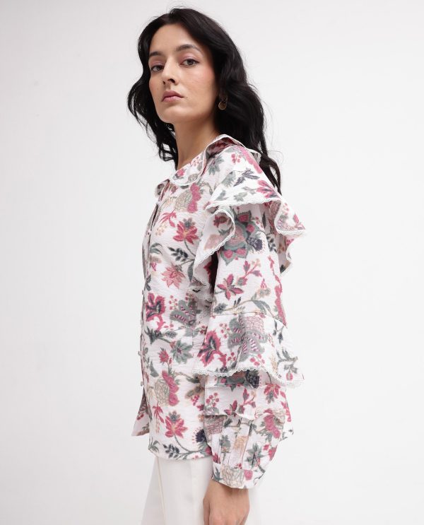 Multicolor Peter Pan Neck Floral Print Shirt