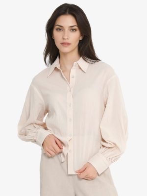 Off-White Bishop Sleeve Collared Neck Plain Shirt