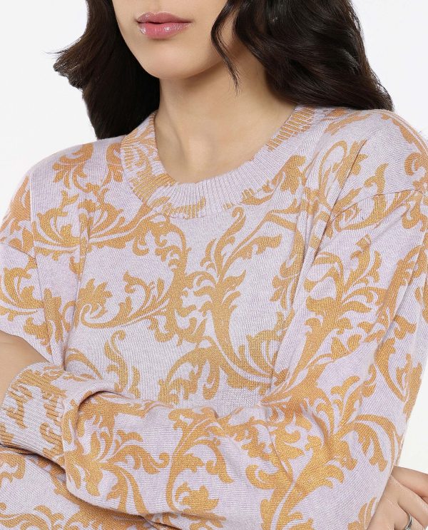 Clementine Light Purple Relaxed Fit Printed Sweater