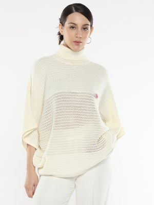 Xylia Off White Acrylic Fabric Oversized Fit Plain Sweater