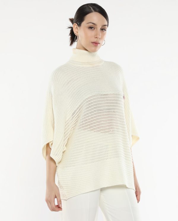 Xylia Off White Acrylic Fabric Oversized Fit Plain Sweater