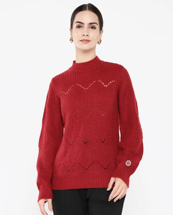 Salome Maroon Relaxed Fit Plain Sweater