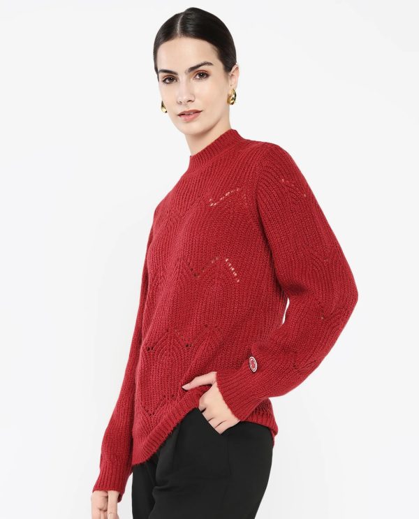 Salome Maroon Relaxed Fit Plain Sweater