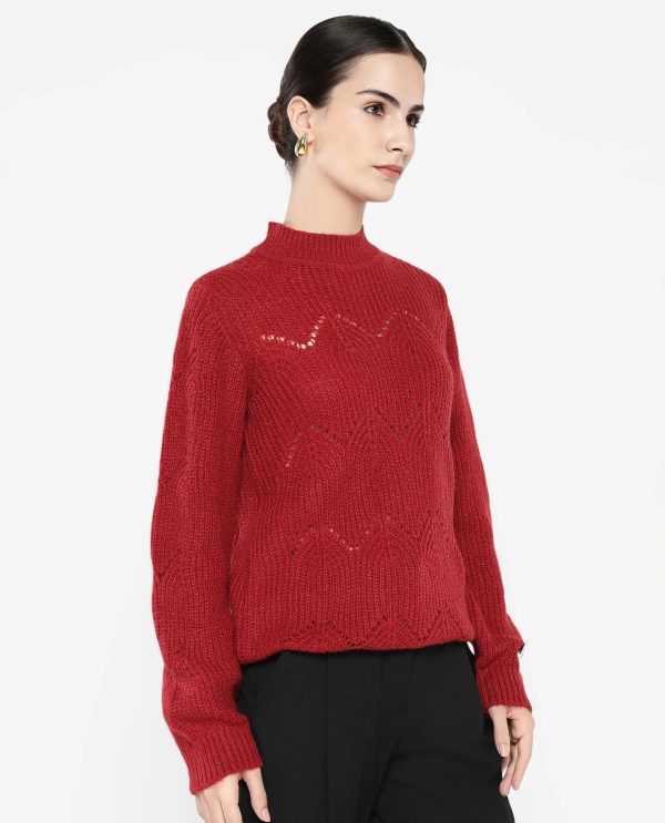 Salome Maroon Relaxed Fit Plain Sweater