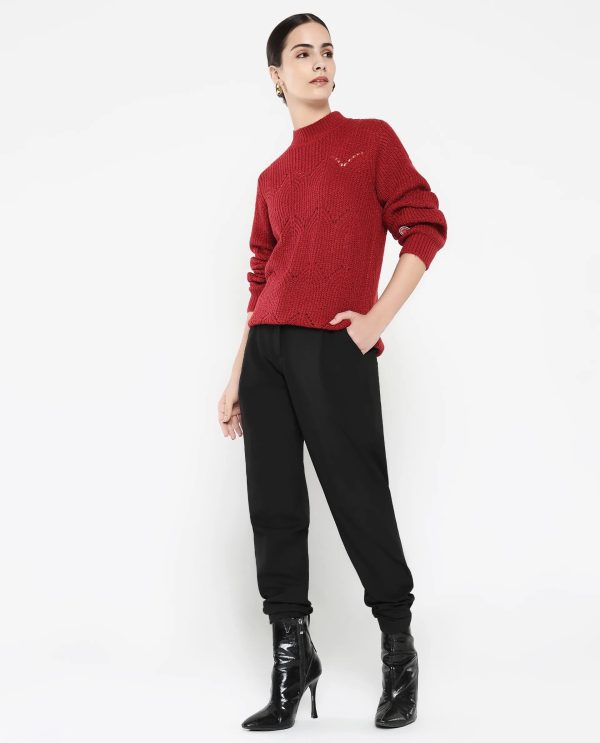 Salome Maroon Relaxed Fit Plain Sweater