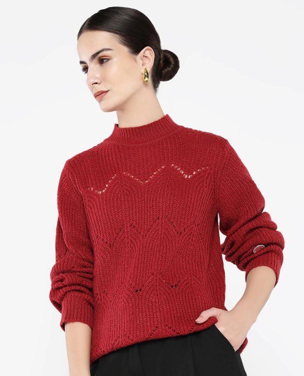 Salome Maroon Relaxed Fit Plain Sweater