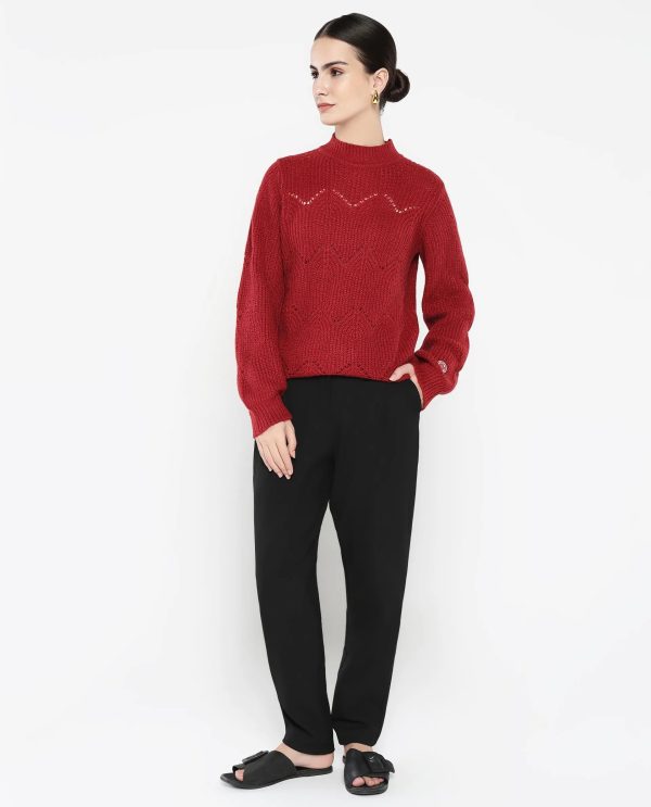 Salome Maroon Relaxed Fit Plain Sweater