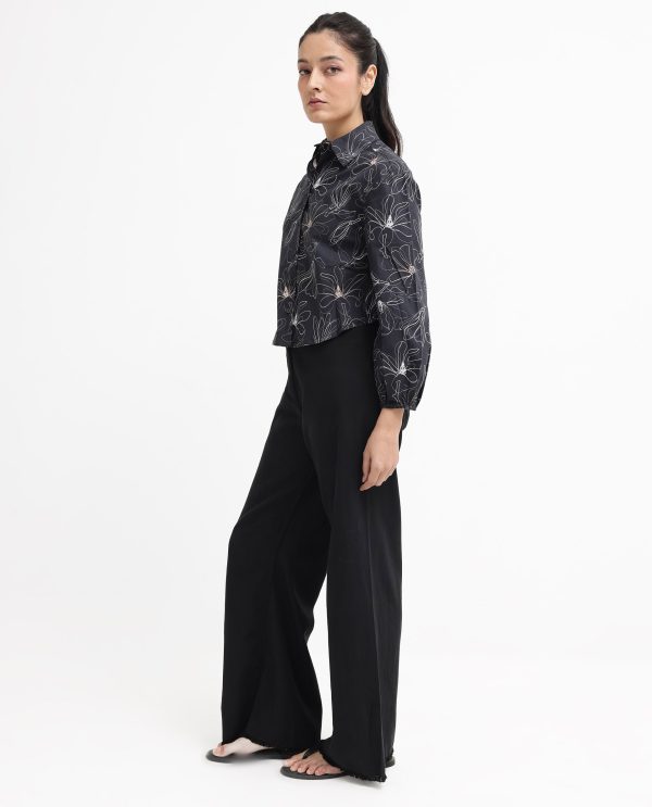 Bishop Sleeves Floral Print Relaxed Fit Cropped Shirt