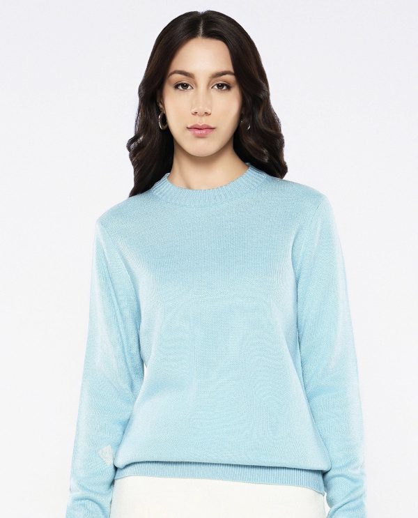 Xanadu Light Blue Relaxed Fit Printed Sweater