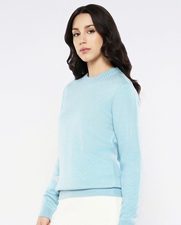 Xanadu Light Blue Relaxed Fit Printed Sweater