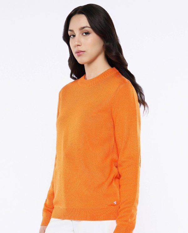 Elora Orange Relaxed Fit Printed Sweater