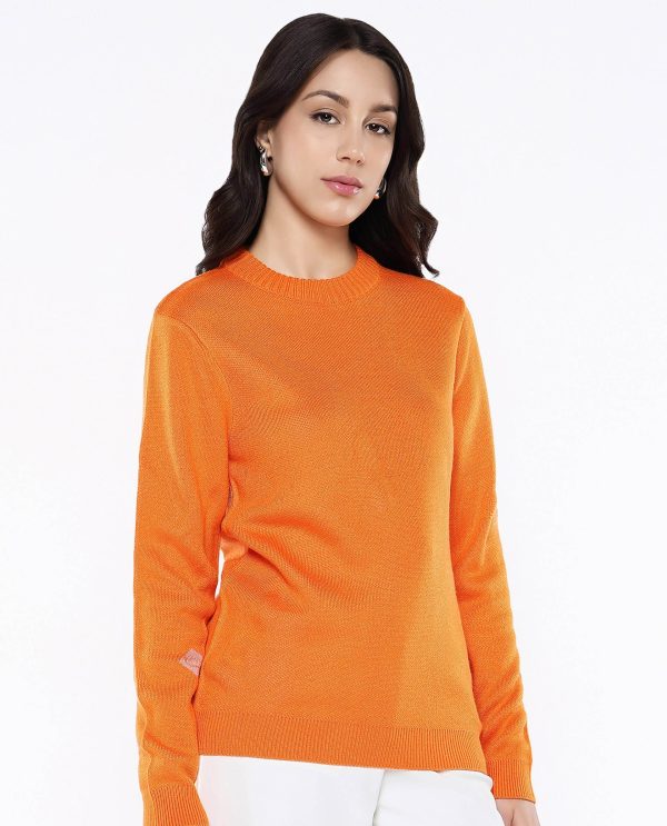 Elora Orange Relaxed Fit Printed Sweater