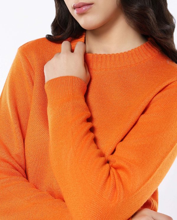 Elora Orange Relaxed Fit Printed Sweater