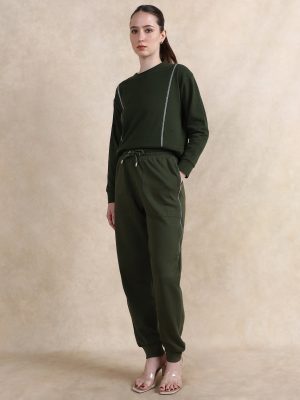 Cotton Blend Ankle Length Plain Pants