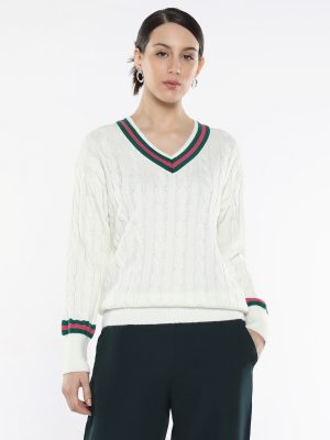 Urja Off-White Acrylic Fabric Relaxed Fit Plain Sweater