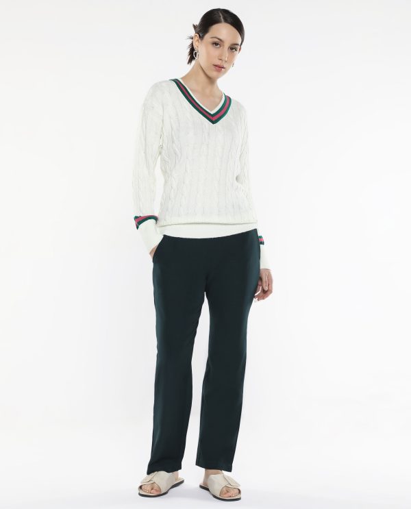 Urja Off-White Acrylic Fabric Relaxed Fit Plain Sweater