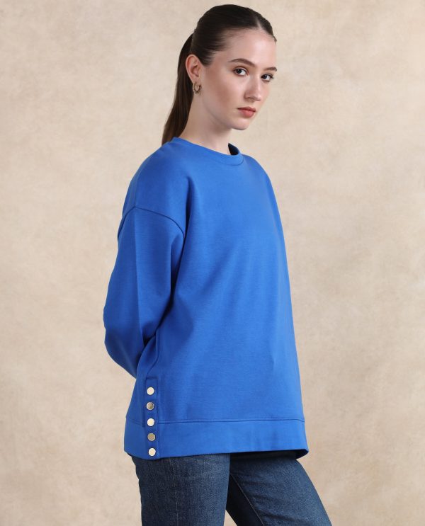 Cotton Button Closure Relaxed Fit Sweatshirt