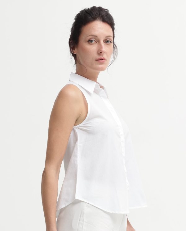 White Collared Neck Button Closure Solid Regular Fit Top