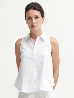 White Collared Neck Button Closure Solid Regular Fit Top