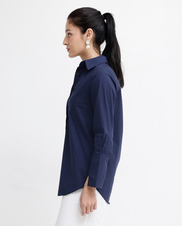 Blue Cotton Fabric Full Sleeve Collared Neck Shirt