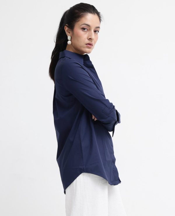 Blue Cotton Fabric Full Sleeve Collared Neck Shirt