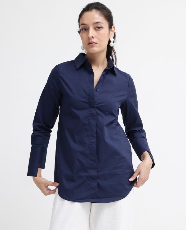 Blue Cotton Fabric Full Sleeve Collared Neck Shirt