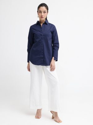 Blue Cotton Fabric Full Sleeve Collared Neck Shirt