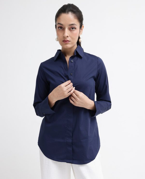 Blue Cotton Fabric Full Sleeve Collared Neck Shirt