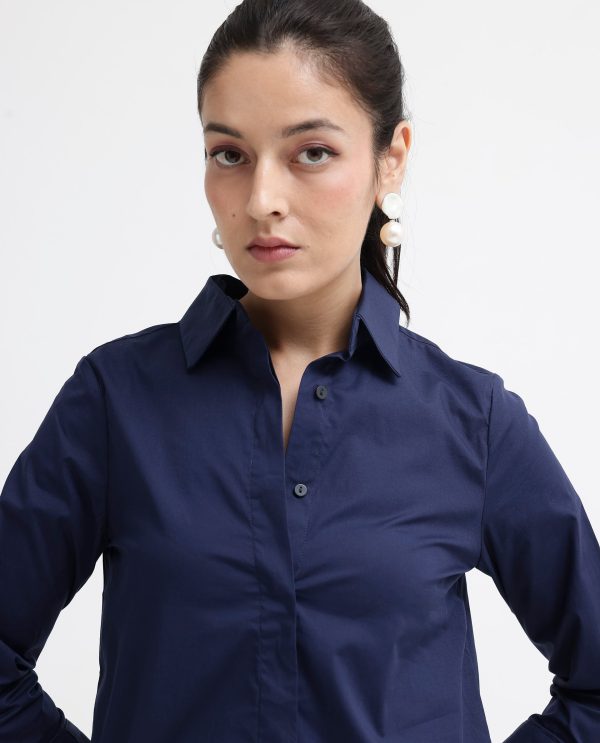 Blue Cotton Fabric Full Sleeve Collared Neck Shirt