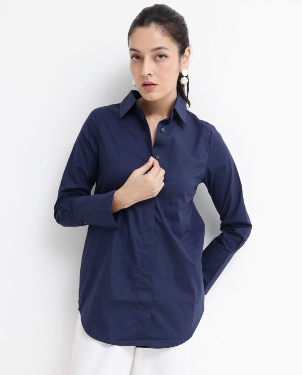 Blue Cotton Fabric Full Sleeve Collared Neck Shirt