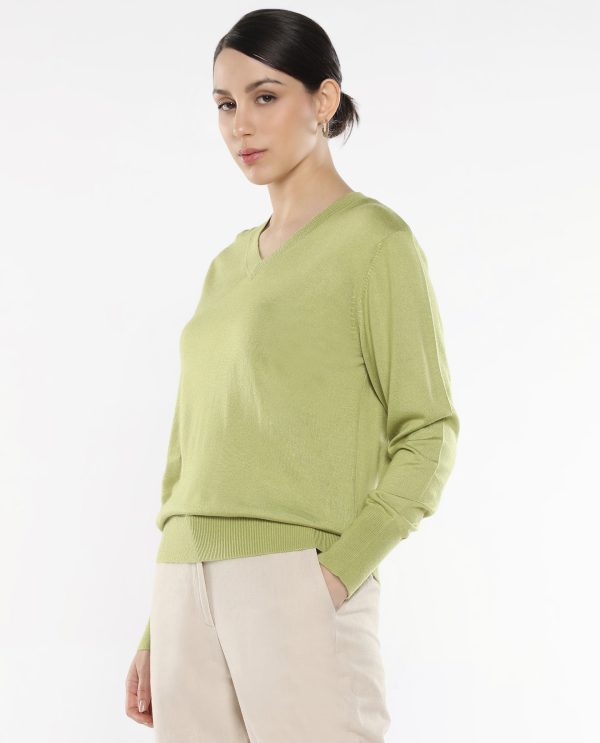 Treva Flouroscent Green Acrylic Nylon Fabric Relaxed Fit Plain Sweater